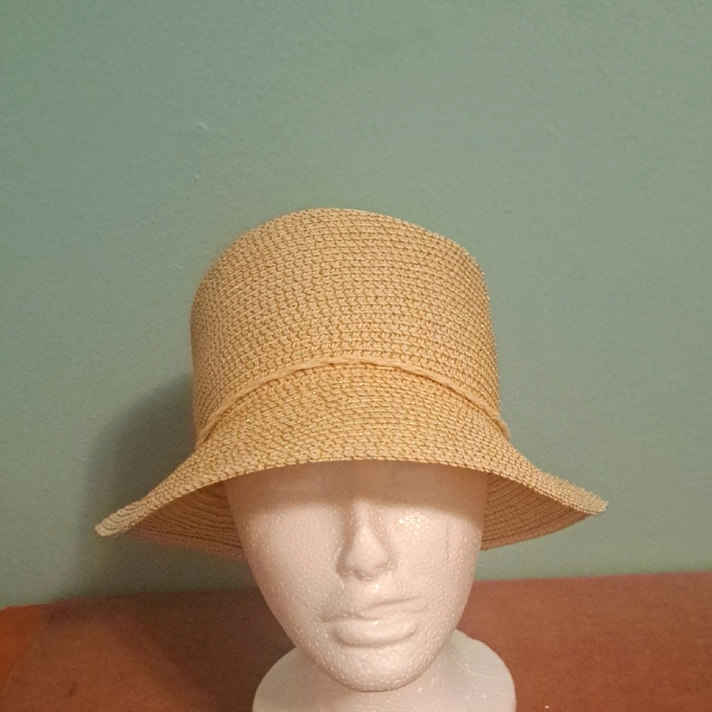 August T Gold Hat Fashion Lightweight Raffia Tie